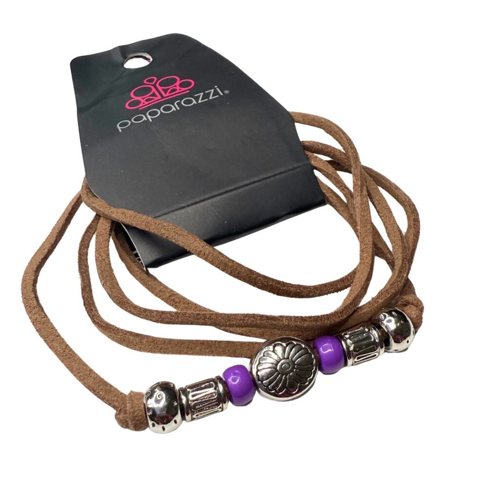 Paparazzi Clear A Path Urban Beaded Wrap Bracelet Brown Silver Purple New